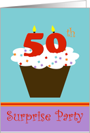 Surprise 50th Birthday Party Invitation -- Cupcake with 50 Candles card