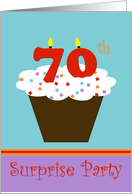 Surprise 70th Birthday Party Invitation -- Cupcake with 70 Candles card