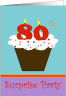 Surprise 80th Birthday Party Invitation -- Cupcake with 80 Candles card