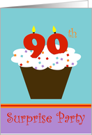 Surprise 90th Birthday Party Invitation -- Cupcake with 90 Candles card