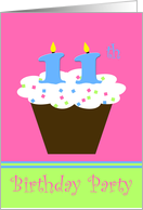 11th Birthday Party Invitation -- Cupcake with 11 Candles card