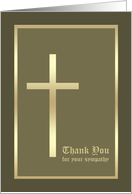Christian Sympathy Thank You Card Gold Cross on Olive card