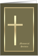 Memorial Service Invitation -- Gold Cross on Olive card