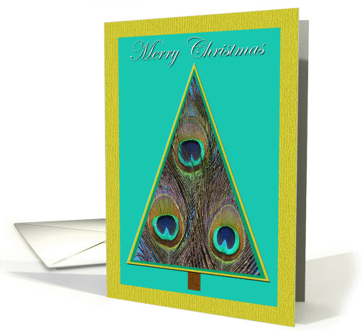 Unique Christmas Tree Christmas Card with Peacock Feathers card
