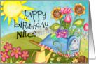 Sunny Day with a Flower Cart Wishing a Happy Birthday to a Niece card