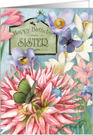 Colorful wildflowers and butterflies wish a Happy Birthday to a Sister card