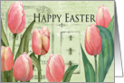 Pink Tulips on an Aged Background Wishes a Happy Easter card