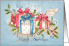 Gifts for Aunt and Uncle with Holly for a Happy Holiday card
