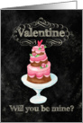 Pink Cake on a Chalkboard Background For Valentine’s Day card