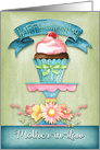 Happy Birthday, Mother-in-Law, with hand painted flowers and cupcake. card