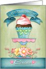 Happy Birthday, Cousin, with hand painted flowers and cupcake. card