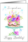To a Special Niece Happy Birthday with Modern Watercolor Floral Cake card