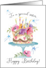 To a Special Sister Happy Birthday with Modern Watercolor Floral Cake card