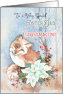 To Foster Dad Merry Christmas Fox in Snow with Poinsettia and Berries card