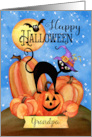 To Grandpa a Happy Halloween with Pumpkins, Cat, Bat, Stars, Moon card