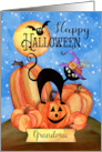 To Grandma a Happy Halloween with Pumpkins, Cat, Bat, Stars, Moon card