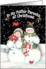 Foster Parents Merry Christmas with Snowmen Couple and Cardinals card