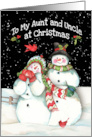 Aunt and Uncle Merry Christmas with Snowmen Couple and Cardinals card