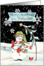 To Stepbrother a Merry Christmas with Snowman, Candy Cane, Cardinals card