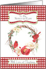 To Sister-in-Law Love at Christmas with Checks and Cardinals in Wreath card