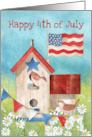 Happy 4th of July Birdhouse with Birds USA Flag and Banner card