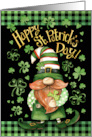 St. Patrick’s Day Gnome with Shamrocks Hearts and Green Check card