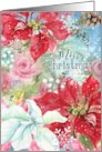 Christmas Poinsettias and Roses with Snowflakes and Berries card