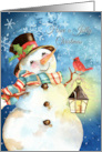 Christmas Snowman with Cardinal Lantern and Snowflakes to Anyone card