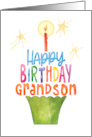 Birthday Grandson Cupcake in Writing with Candle and Stars card