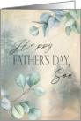 Father’s Day for Son with green & brown forest background with leaves card