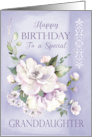 Granddaughter Birthday Purple Floral Rose and Greenery Damask card