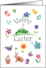 Easter Religious General Cross Surrounded by Spring Motifs card