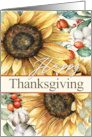 Thanksgiving General with Autumn Sunflowers Rosehips and Cotton card