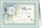 Mom Birthday Thinking of You Blue & White Floral Peony with Bees card