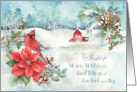 Sister Christmas Snow Barn Poinsettia Cardinal Warm Wishes card