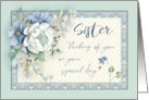 Sister Birthday Thinking of You Blue White Floral Peony & Bees card