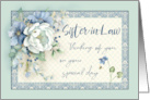 Sister-in-Law Birthday Thinking of You Blue White Floral Peony & Bees card
