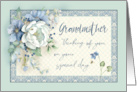Grandmother Birthday Thinking of You Blue White Floral Peony & Bees card