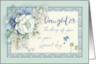 Daughter Birthday Thinking of You Blue White Floral Peony & Bees card