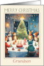 Grandson Merry Christmas Stuffed Toys Having a Party Christmas Tree card