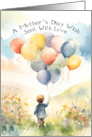 Mother’s Day Boy with Balloons Sending His Love, Colorful, Dreamy card