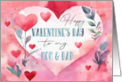 Mom and Dad Valentine’s Day Watercolor Hearts and Leaves card