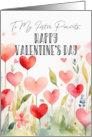 Foster Parents Valentine’s Day Watercolor Hearts and Leaves Happy Vibe card