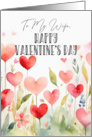 Wife Valentine’s Day Watercolor Hearts and Leaves Happy Vibe card