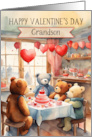 Grandson Valentine’s Day Teddy Bear Party with Cake and Balloons card