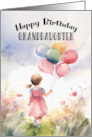 Granddaughter Birthday Girl Holding Balloons in a Field of Flowers card