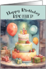 Brother Birthday Party with Whimsical Cake Balloons Gifts card