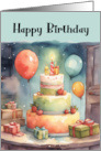 General Birthday Party with Whimsical Cake Balloons Gifts card