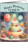 Nephew Birthday Party with Whimsical Cake Balloons Gifts card