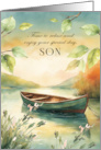 Son Birthday Relax on Special Day Rowboat on Serene Lake and Leaves card